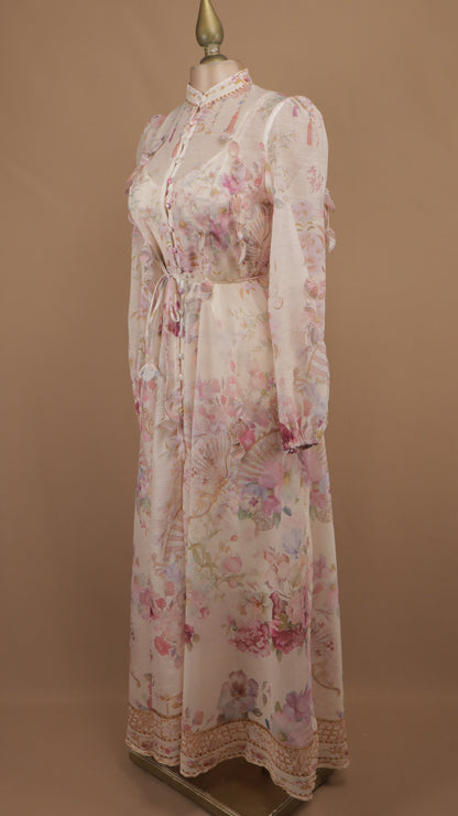 Vestido midi de alta gama con estampado romántico y flores 3D