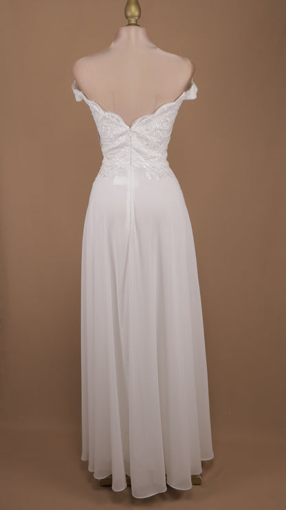 Vestido largo de novia con escote al hombro