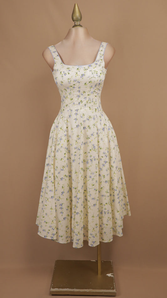 Vestido midi de línea A estilo cottagecore con estampado floral silvestre