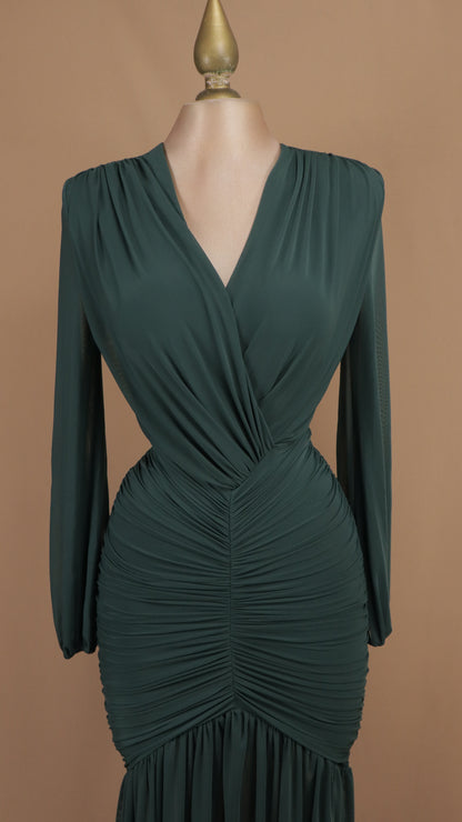 Vestido maxi de licra con drapeado cruzado y efecto sirena
