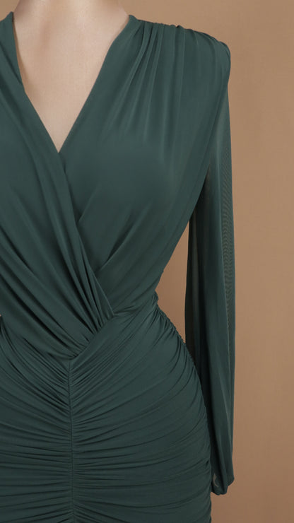 Vestido maxi de licra con drapeado cruzado y efecto sirena