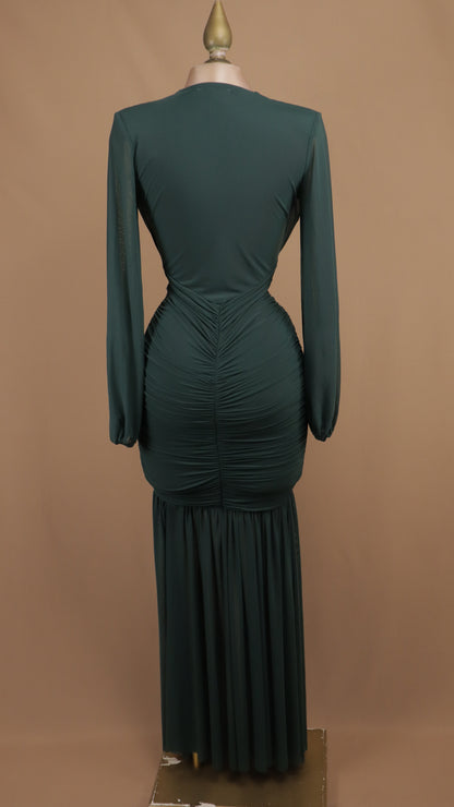 Vestido maxi de licra con drapeado cruzado y efecto sirena