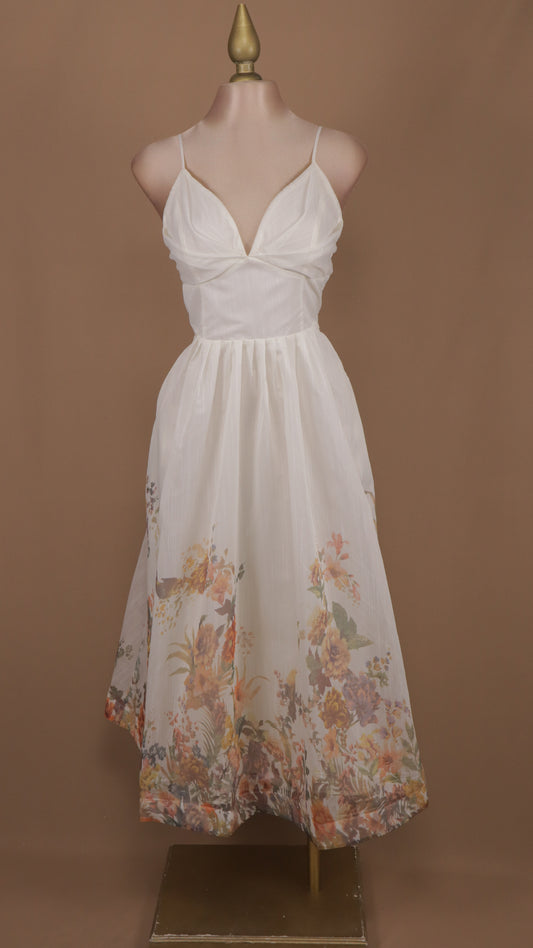 Vestido maxi con falda estampada linea A