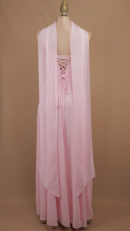 Vestido maxi de gala con escote drapeado, abertura y fular a juego