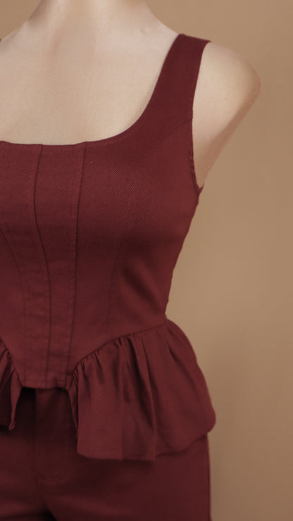 Conjunto de dos piezas de top estilo peplum y pantalón de pierna ancha