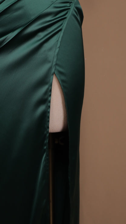 Vestido largo satin al hombro