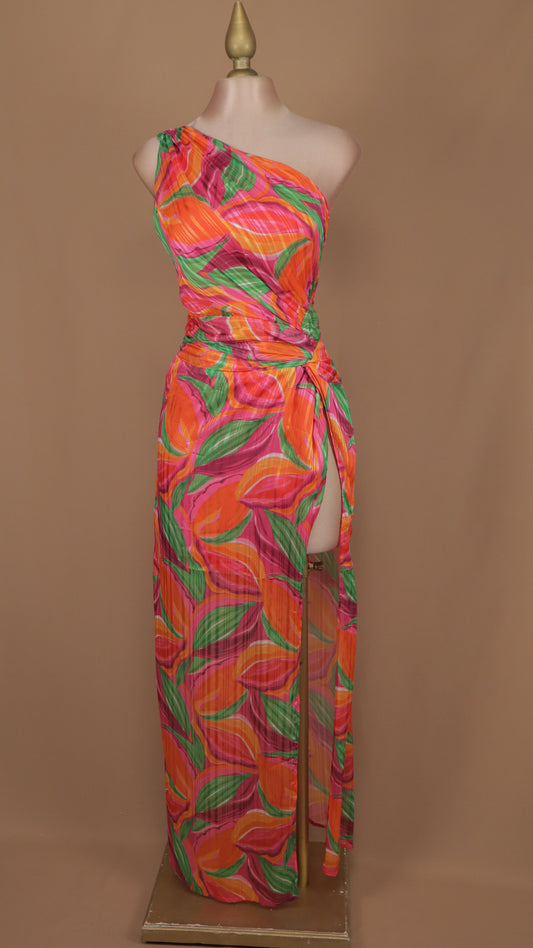 Vestido largo estampado escote asimétrico