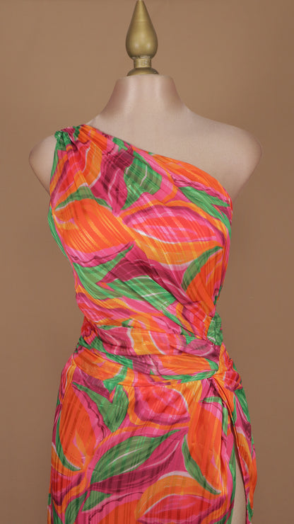 Vestido largo estampado escote asimétrico