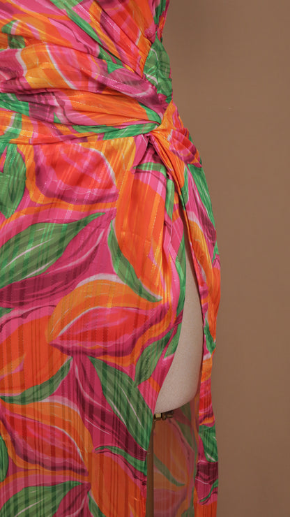 Vestido largo estampado escote asimétrico