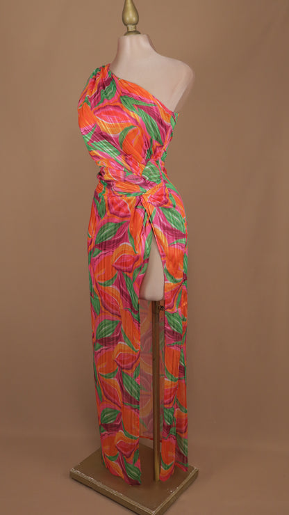 Vestido largo estampado escote asimétrico