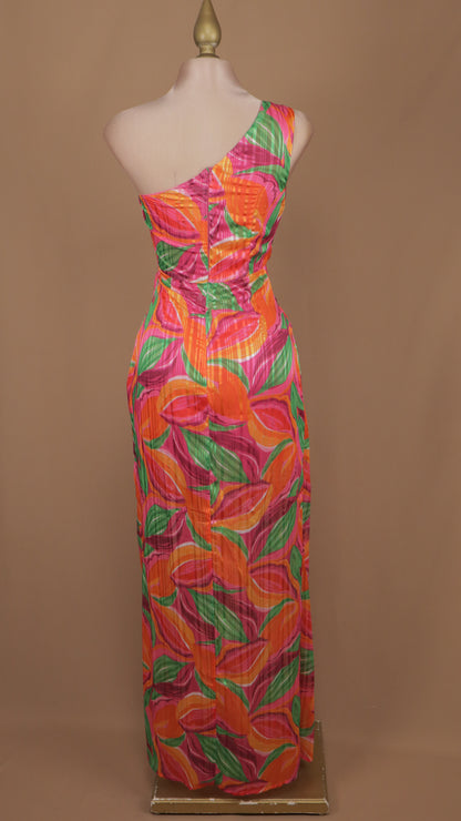 Vestido largo estampado escote asimétrico