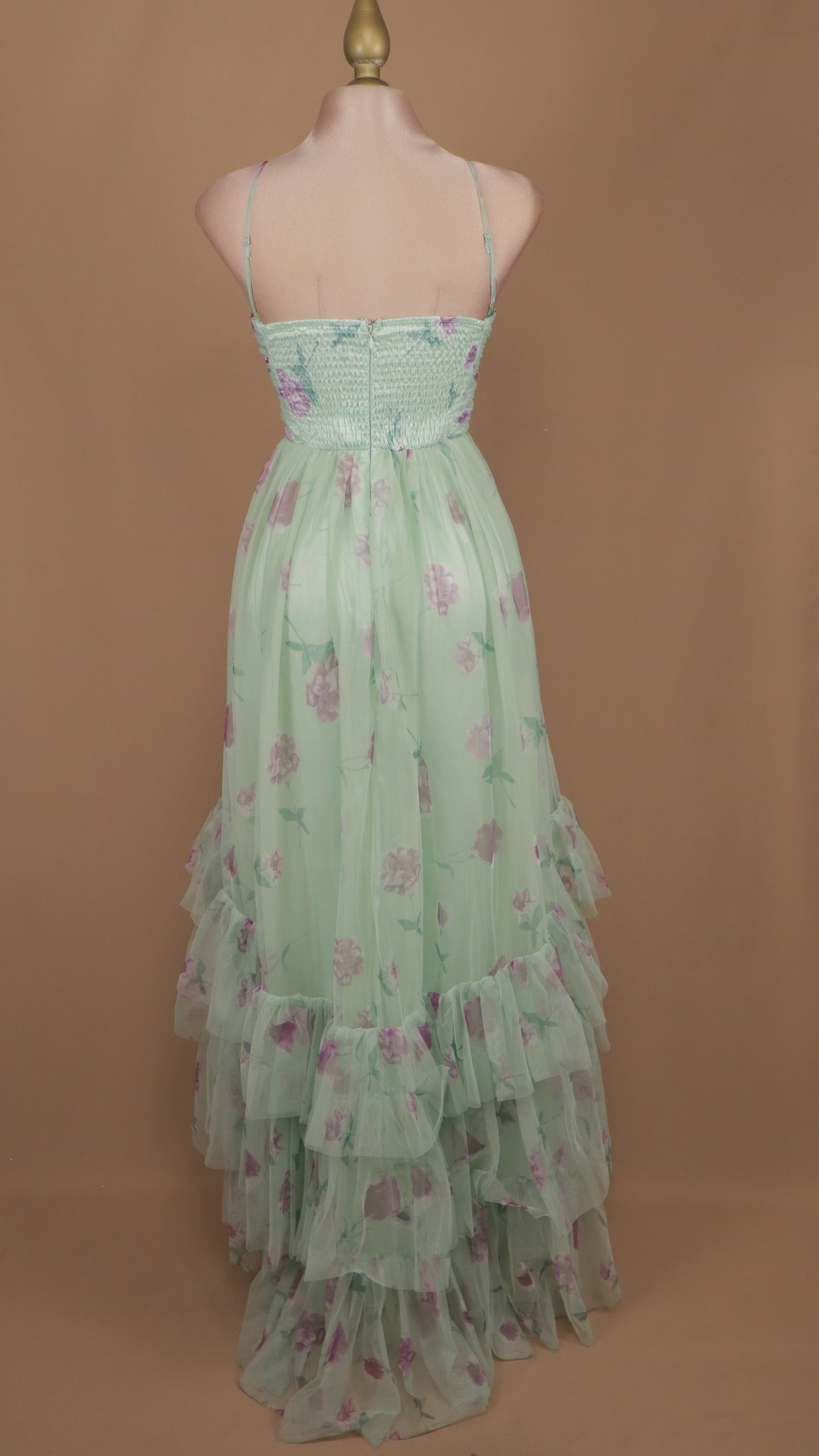 Vestido largo de tull estampado cuello halter