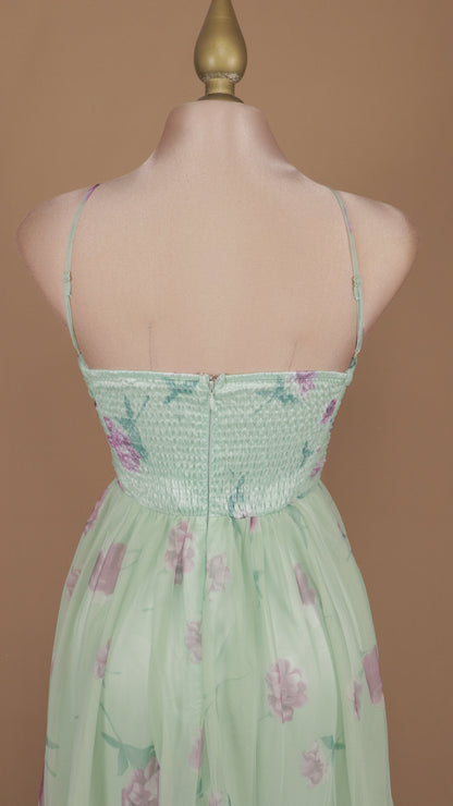 Vestido largo de tull estampado cuello halter
