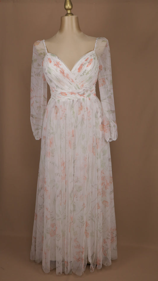Vestido plus size estampado manga larga