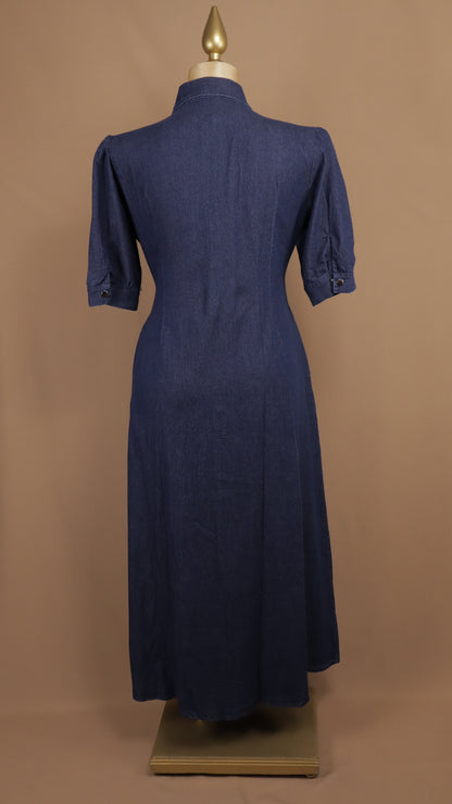 Vestido camisero maxi plus de mezclilla con detalles en contraste