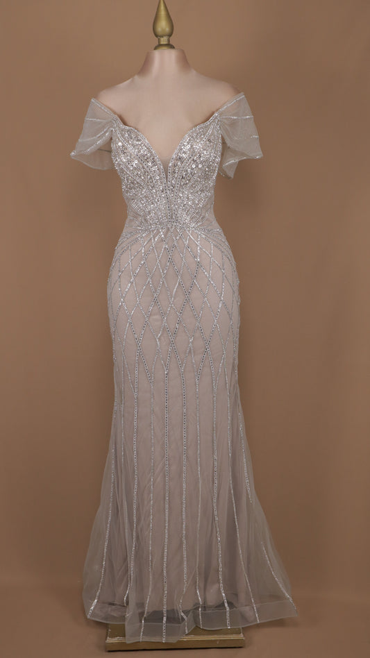 Vestido largo de gala escote al hombro