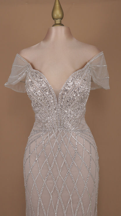Vestido largo de gala escote al hombro