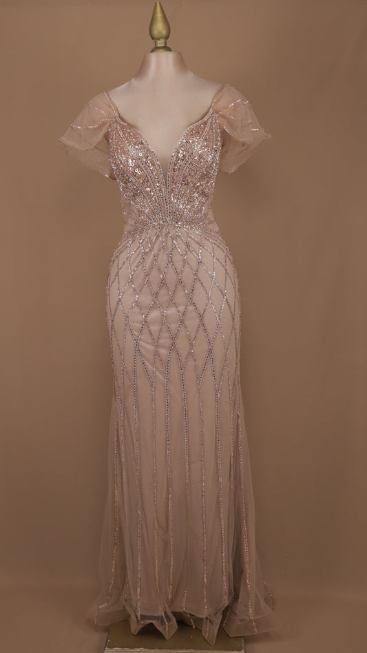 Vestido largo de gala escote al hombro