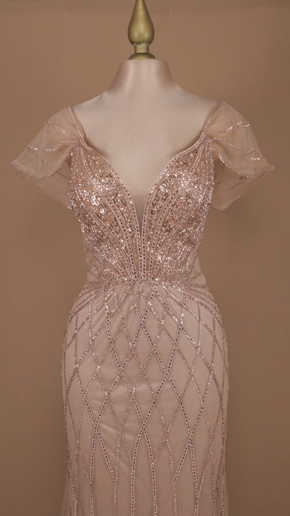 Vestido largo de gala escote al hombro