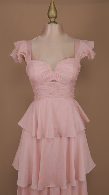 Vestido largo con olanes en falda y corset