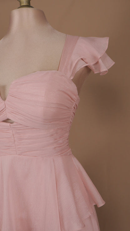 Vestido largo con olanes en falda y corset