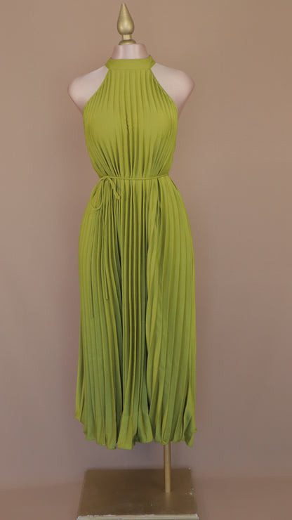 VESTIDO MAXI HALTER Y PLIZADO FRESH