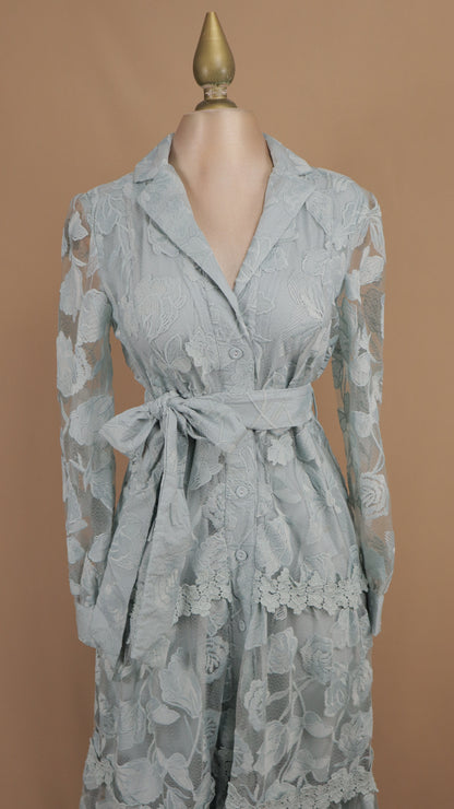 Vestido midi camisero de encaje guipur manga larga