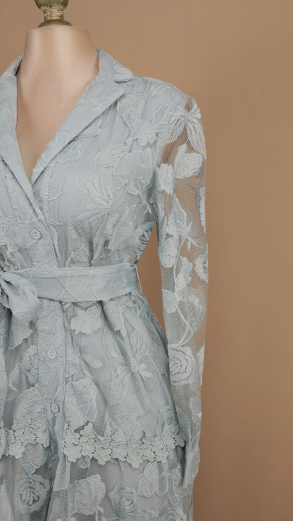 Vestido midi camisero de encaje guipur manga larga