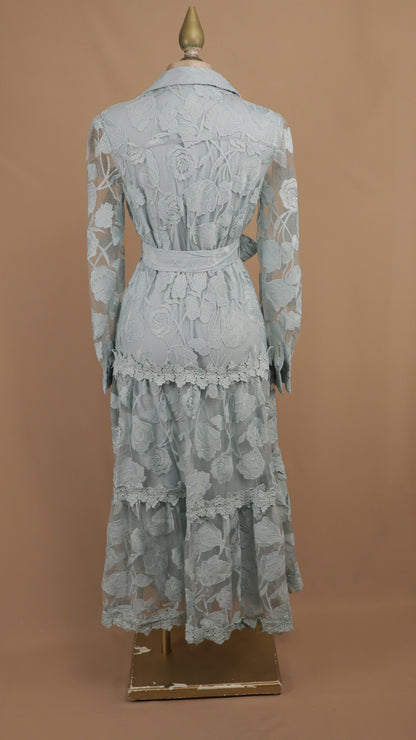 Vestido midi camisero de encaje guipur manga larga