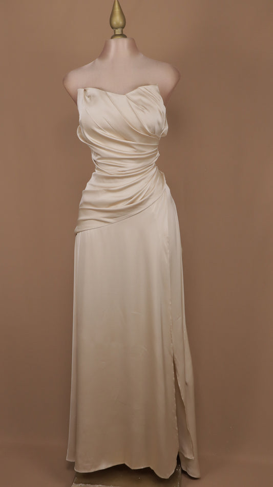 Vestido largo estraple drapeado