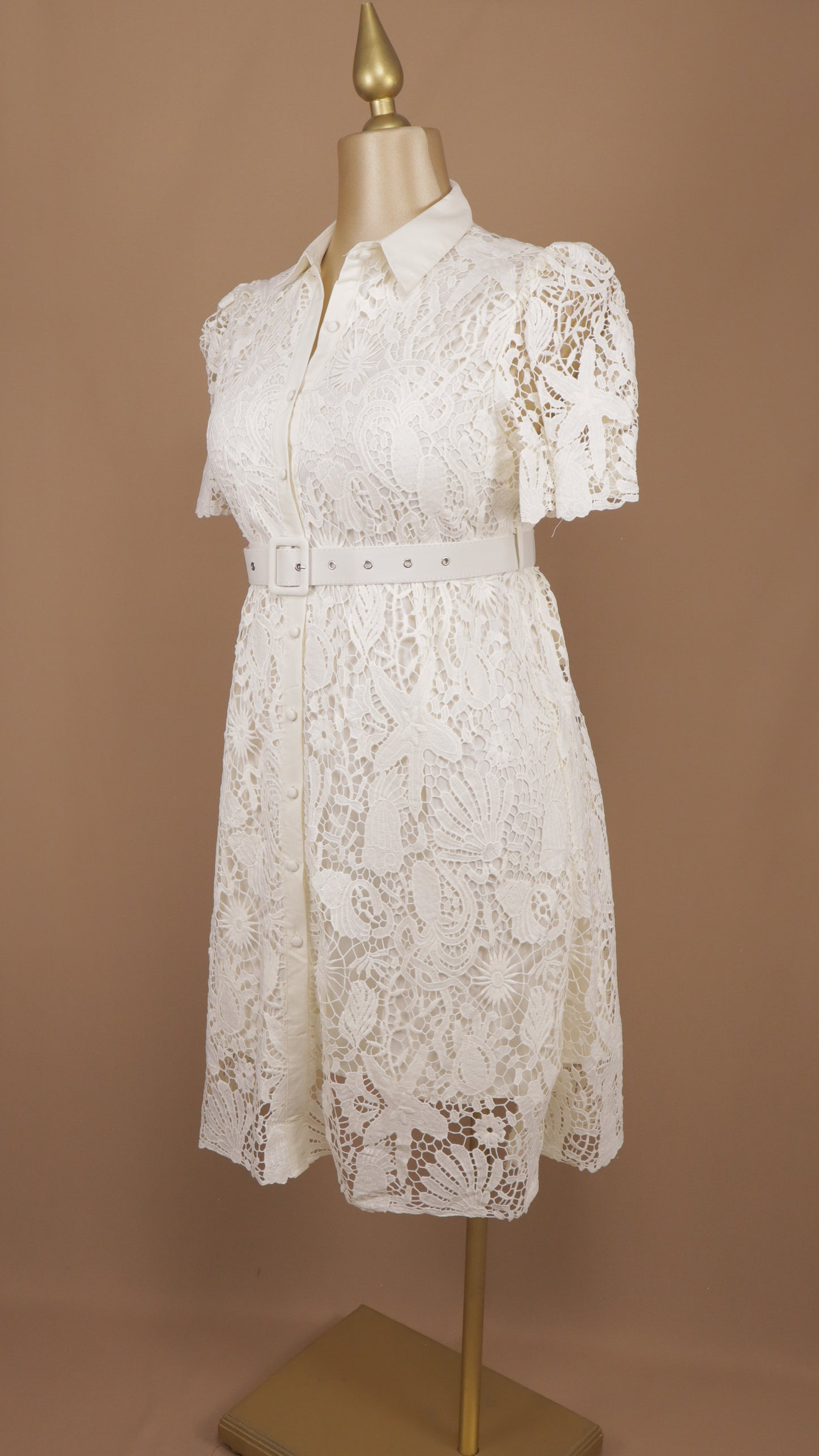 Vestido corto plus size con cinto y encaje