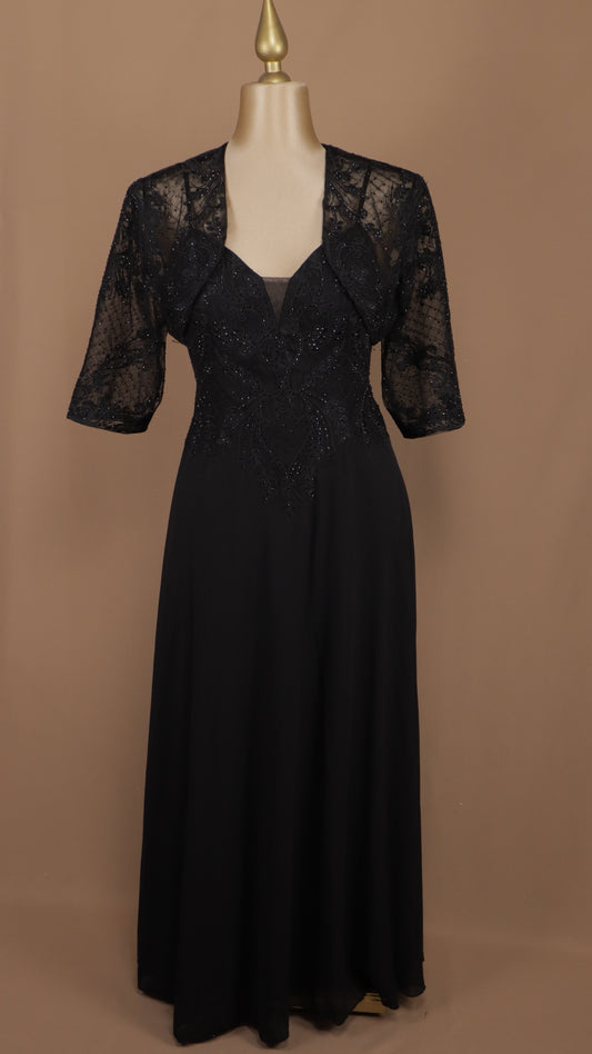 Vestido largo plus size con torerita y aplicacion