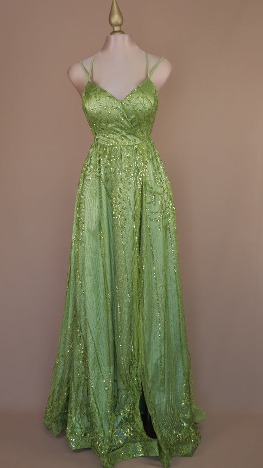 Vestido largo con lentejuela y en línea A