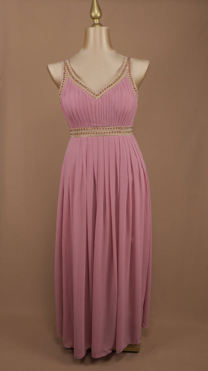 Vestido largo extra con elástico en la espalda y aplicación