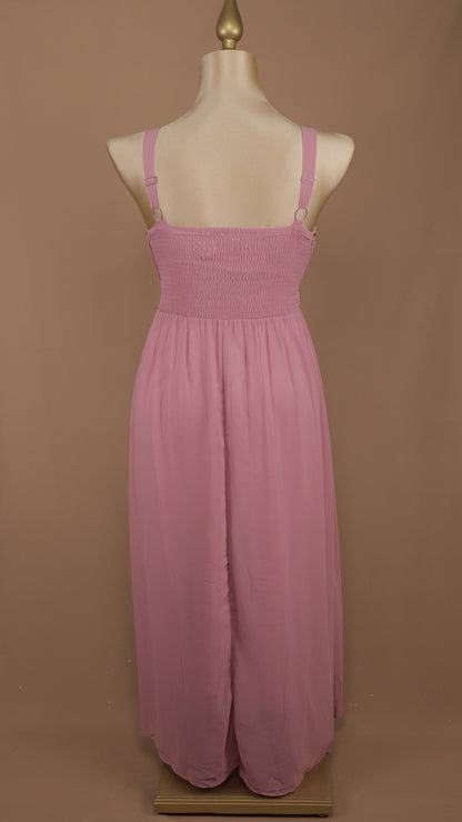 Vestido largo extra con elástico en la espalda y aplicación