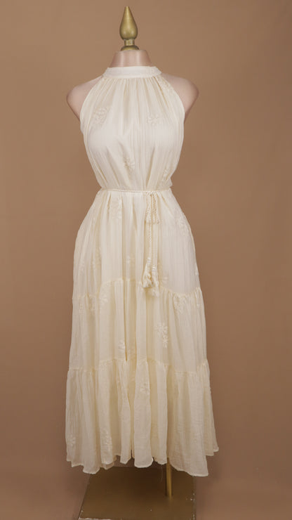Vestido maxi cuello halter con cinto
