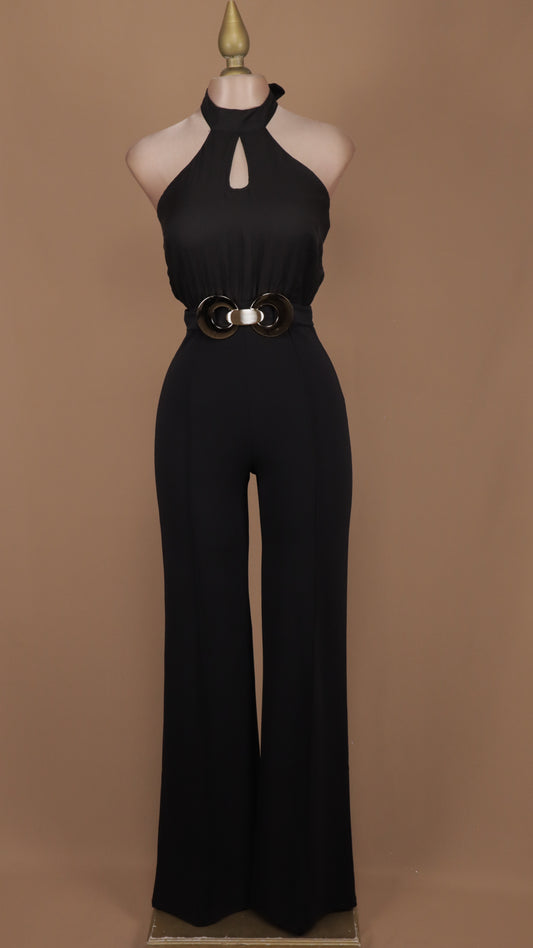 Palazzo cuello halter con hebilla en cintura