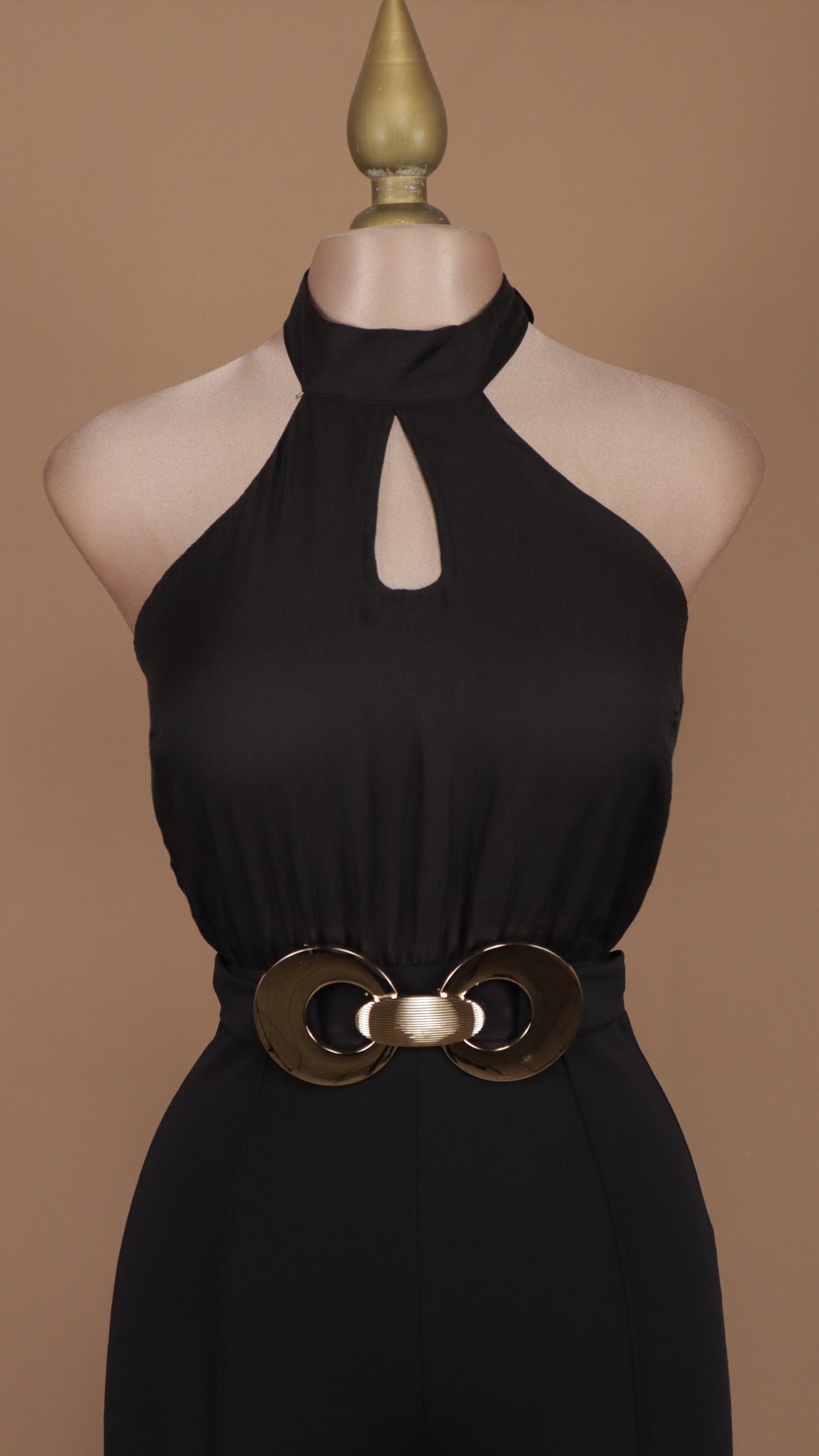 Palazzo cuello halter con hebilla en cintura