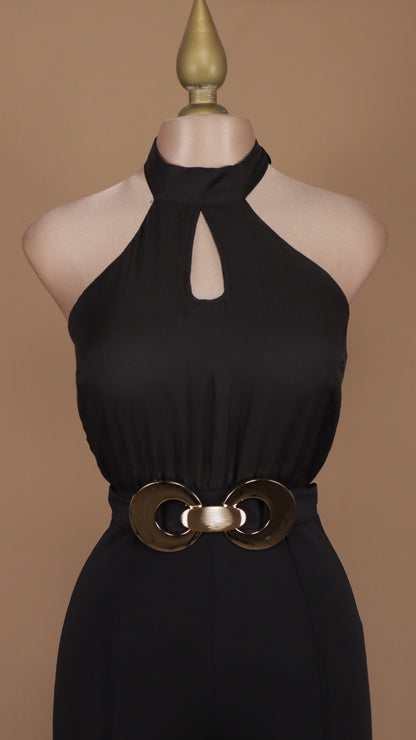 Palazzo cuello halter con hebilla en cintura