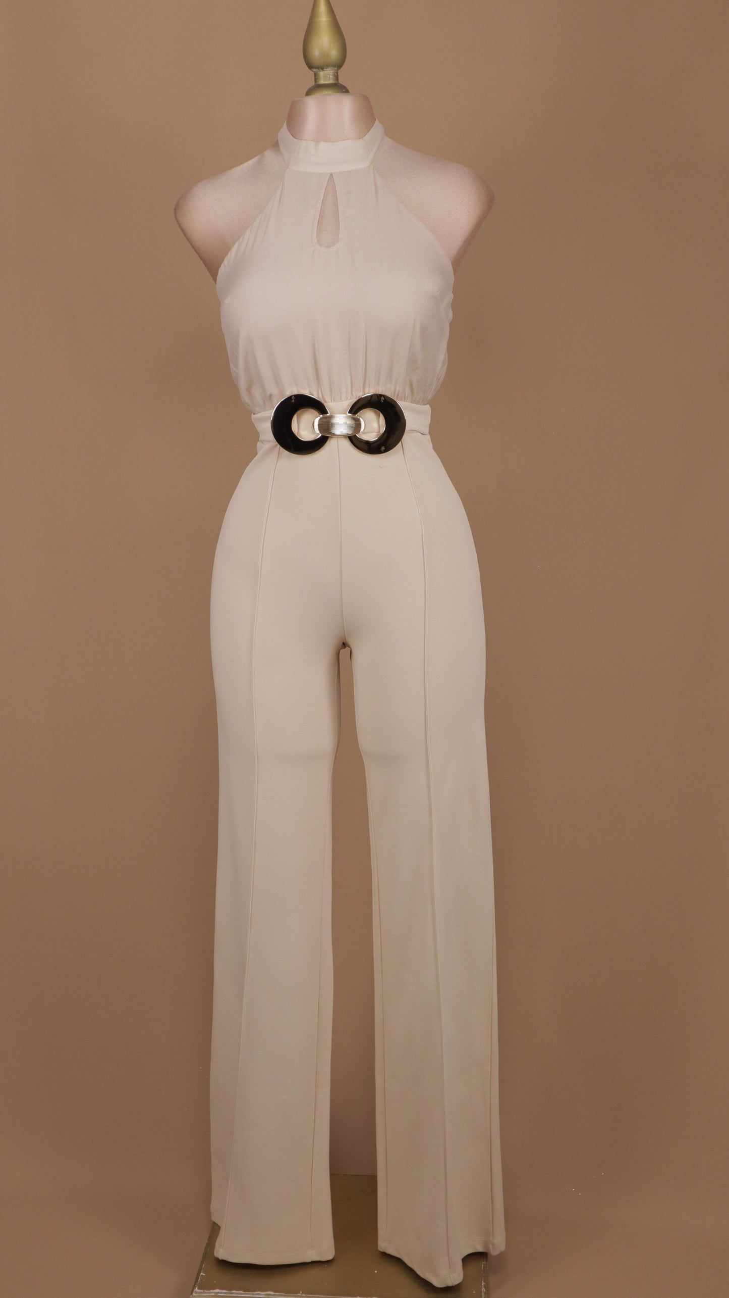 Palazzo cuello halter con hebilla en cintura
