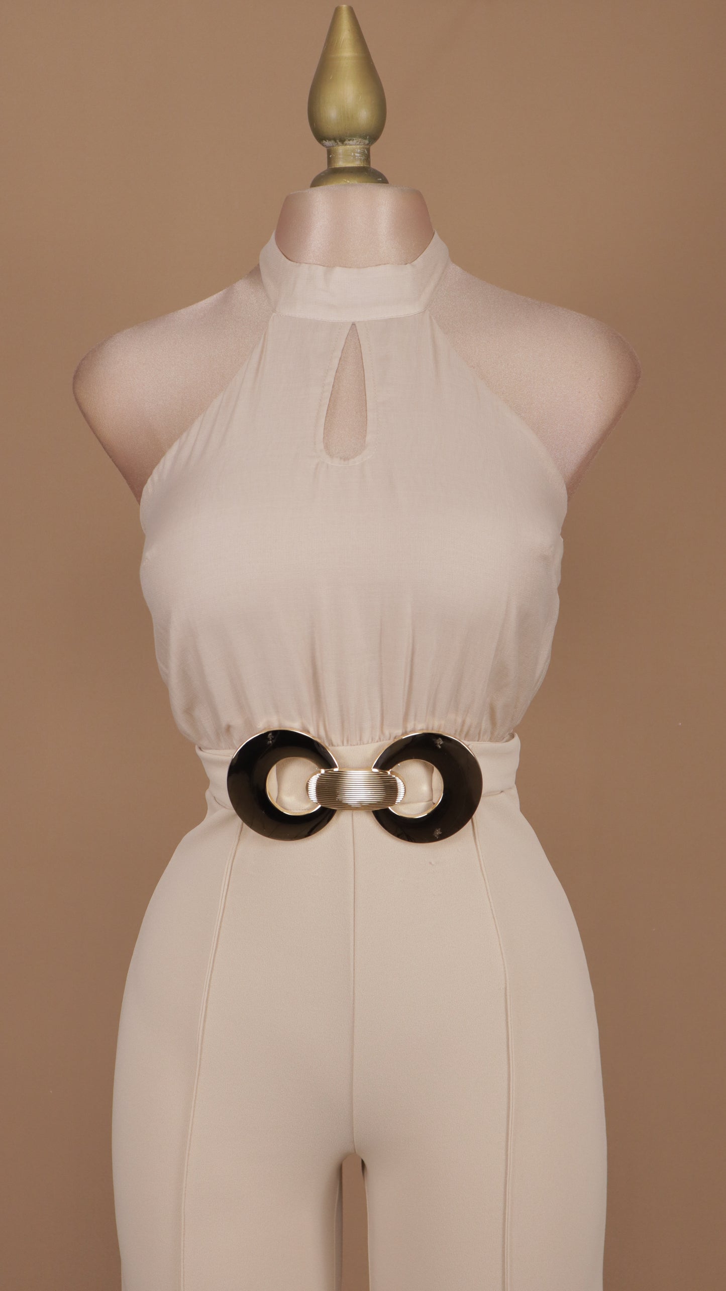 Palazzo cuello halter con hebilla en cintura