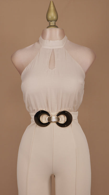Palazzo cuello halter con hebilla en cintura