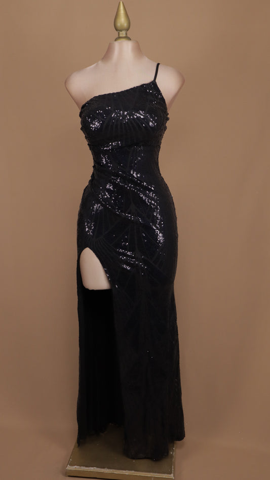 Vestido largo asimétrico con lentejuela